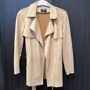 TAHARI Womens Small Lightweight Faux Leather Tan Belt Trench Coatigan Pockets